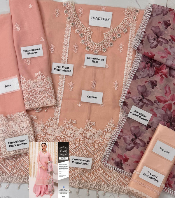 Maliha Kamal | Peach Pink - Chiffon Collection Replica