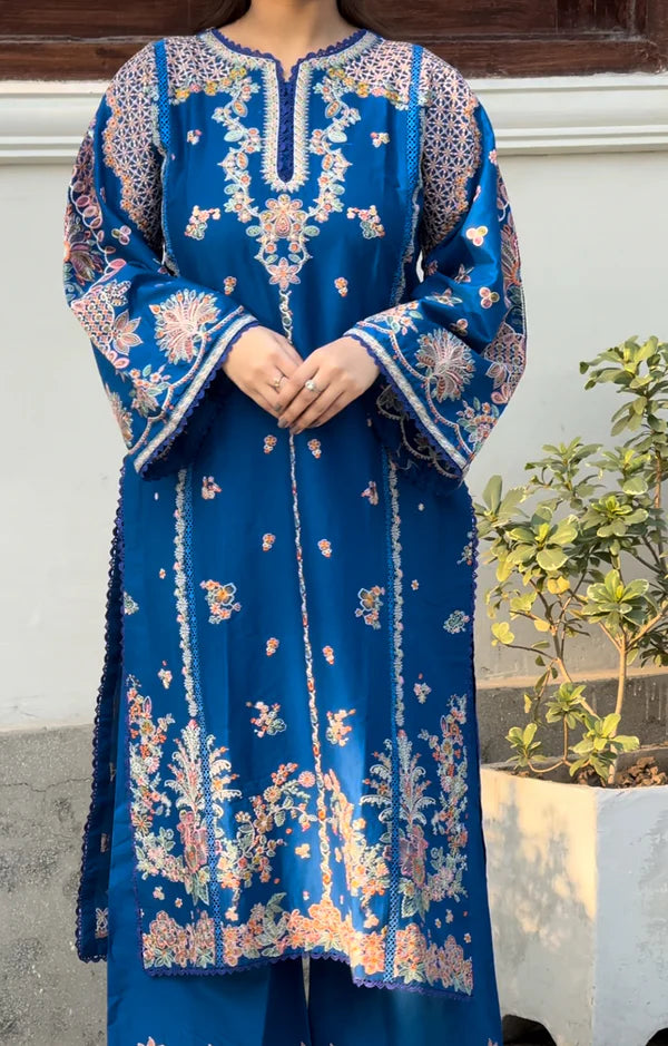 Hussain Rehar Zarqa RTW 3PC (Electric Blue)