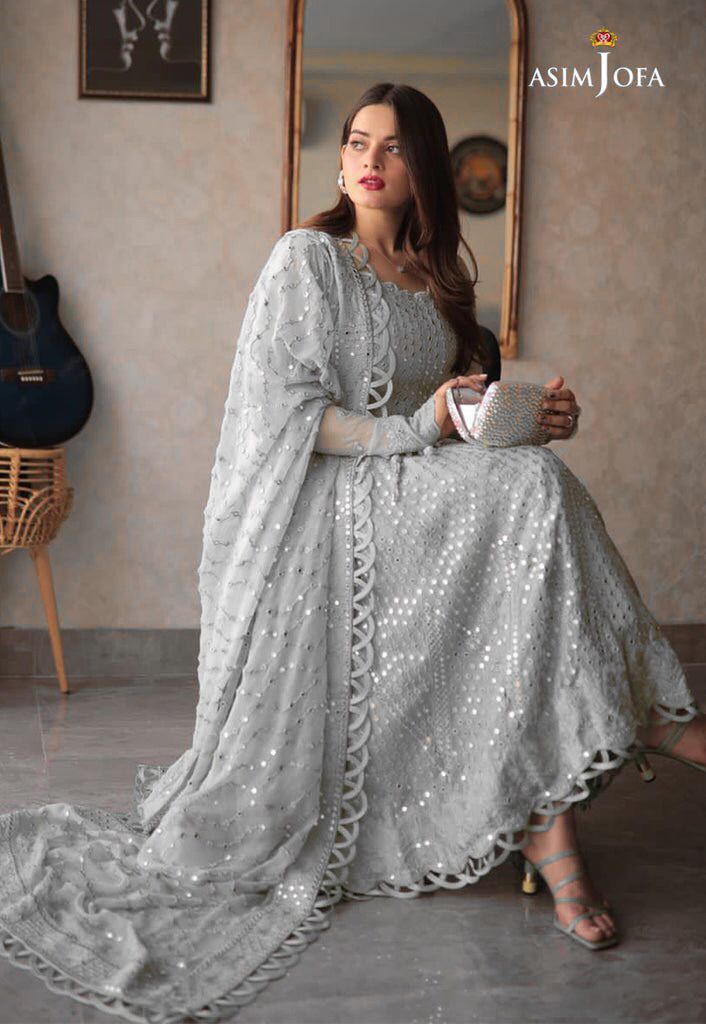 Asim Jofa Grey Chiffon Bridal Collection Replica