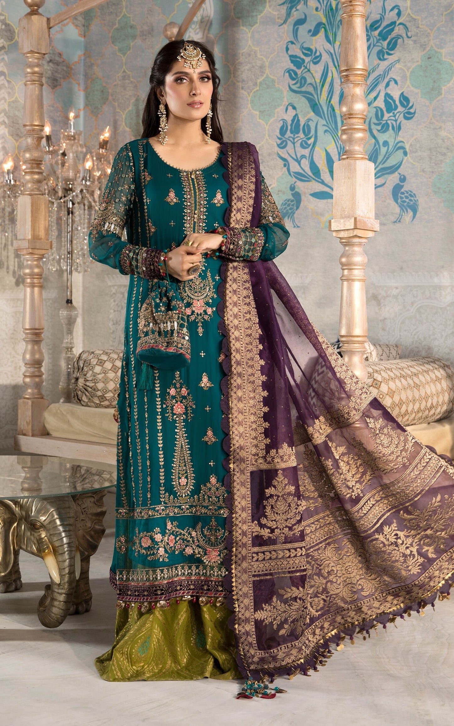 Maria B Dark Green Chiffon Formal Collection Replica