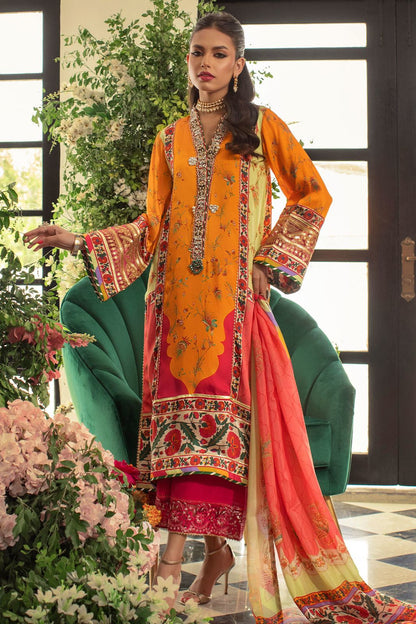 Anas Abrar Orange Printed Silk Collection Replica