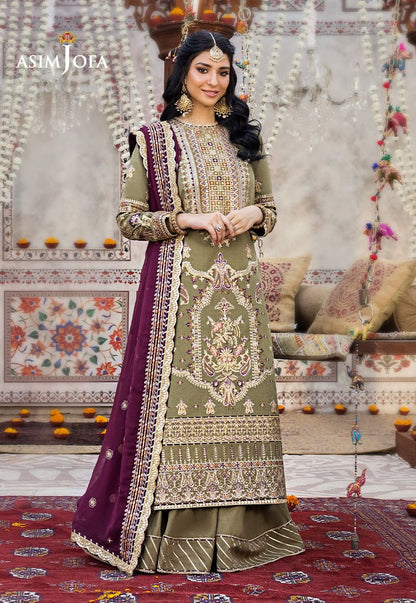 Asim Jofa Olive Embroidered Chiffon Collection Replica