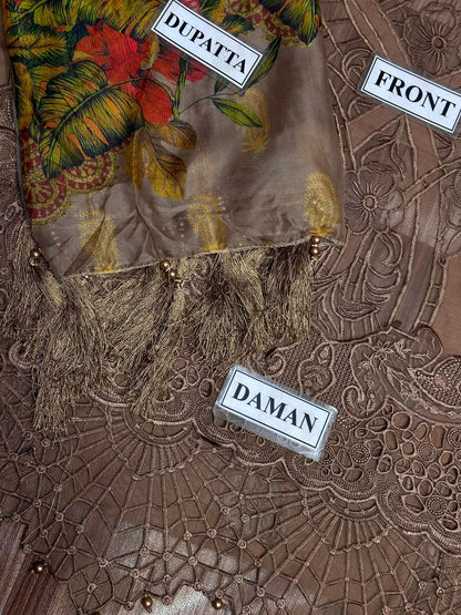 Bin Ilyas Brown Luxury Chikankari Lawn Collection Replica