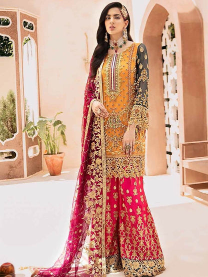 Emaan Adeel Yellow Chiffon Bridal Collection Replica