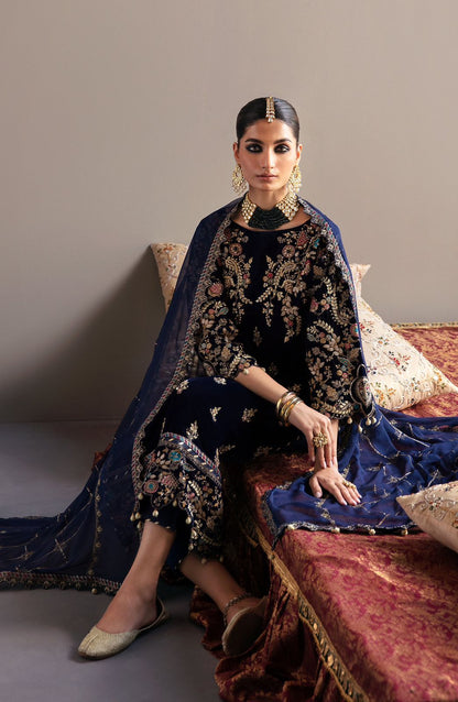 Emaan Adeel Navy Blue Velvet Formal Collection Replica