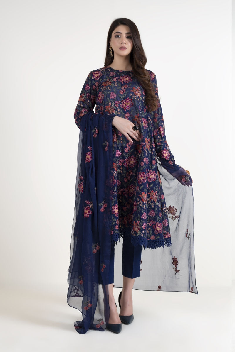 Bareeze Navy Blue Chiffon Collection Replica