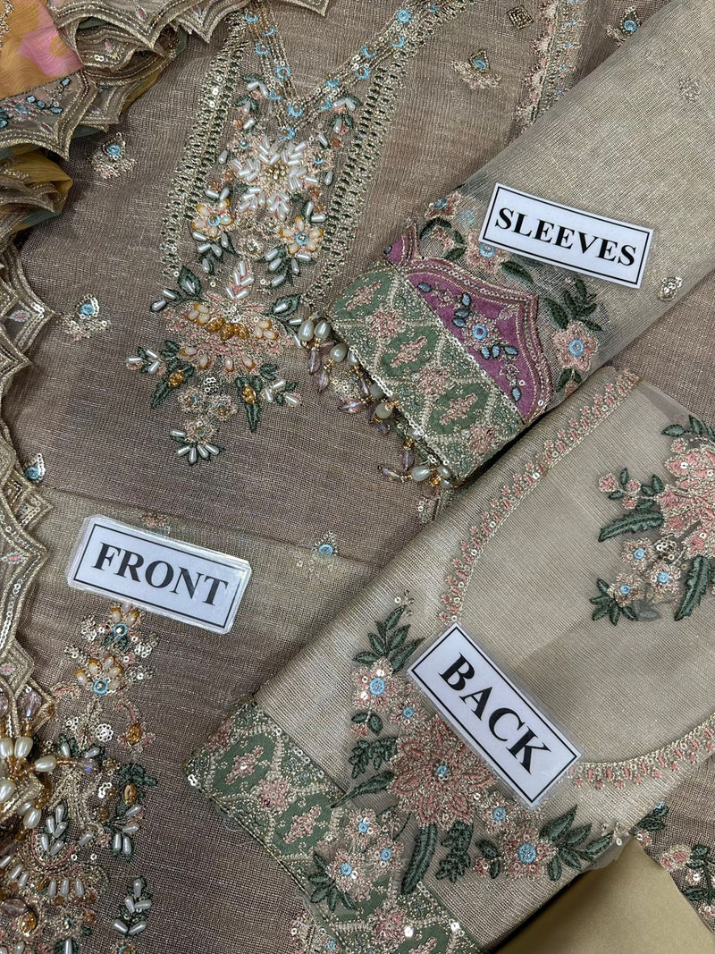 Baroque Light Brown Organza Formal Collection Replica