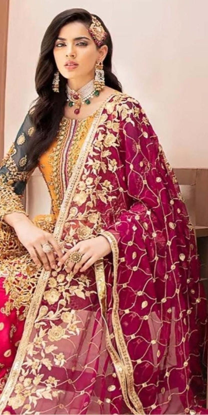 Emaan Adeel Yellow Chiffon Bridal Collection Replica