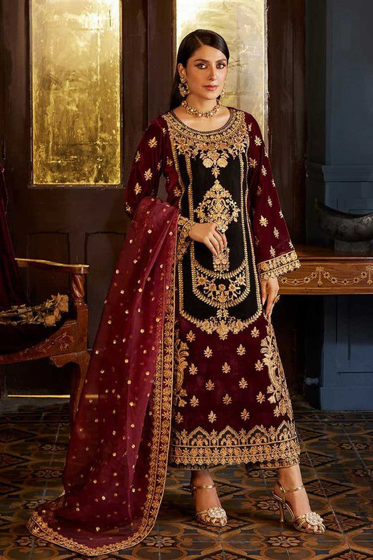 Zainab Chottani Maroon Velvet Formal Collection Replica