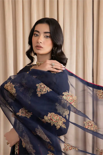 Iznik Navy Blue Chiffon Formal Collection Replica