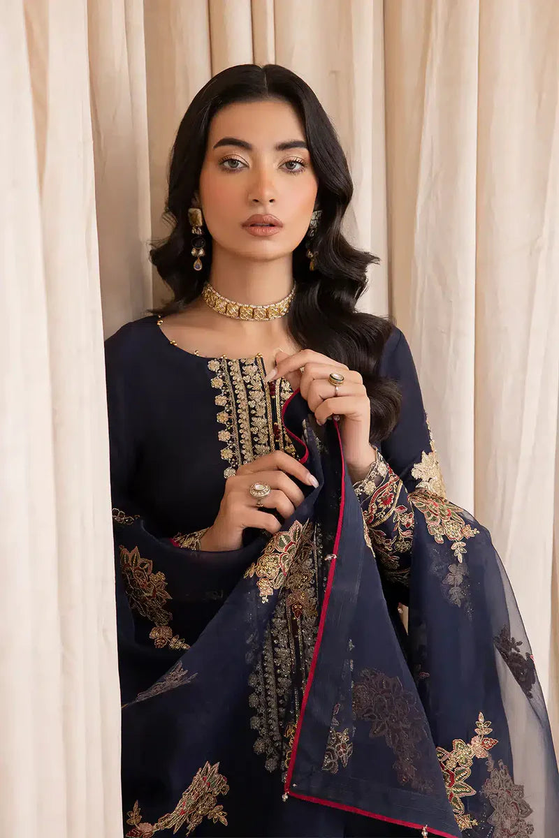 Iznik Navy Blue Chiffon Formal Collection Replica