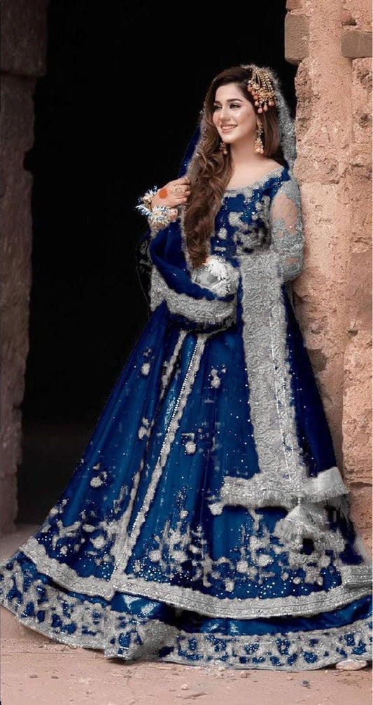 Nirshan Navy Blue Bridal Collection Net Maxi