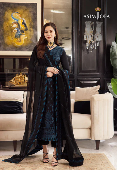 Asim Jofa Black Embroidered Chiffon Collection Replica